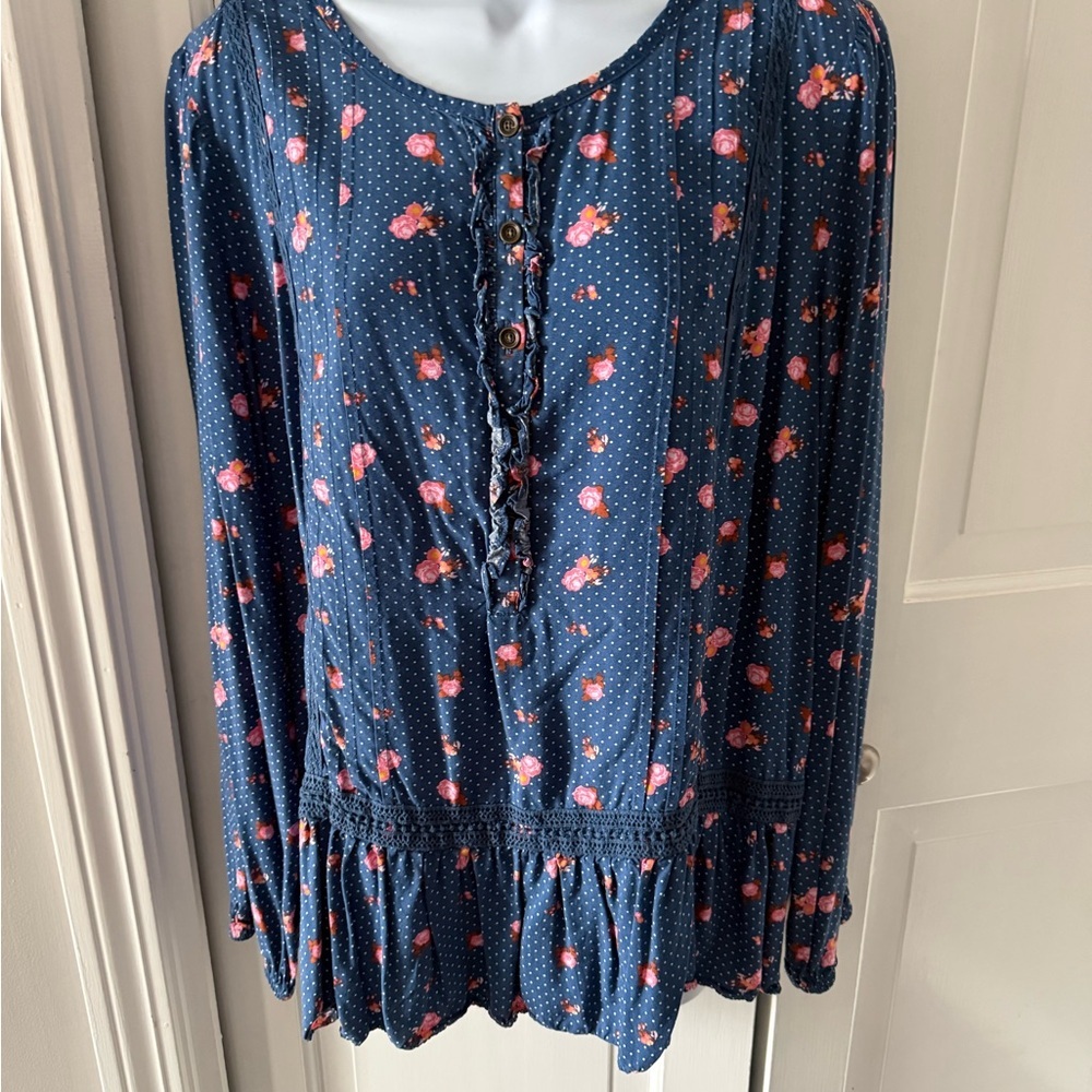 Matilda Jane Navy and Pink Floral Long-Sleeve Peplum Top